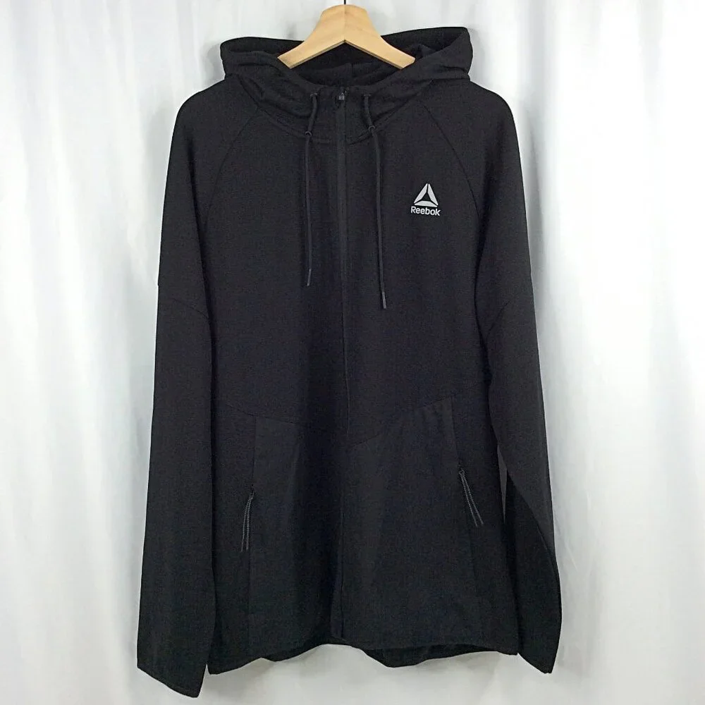 Reebok Hybrid Athletic Track Jacket Mens Size Large Black Full Zip Pockets
